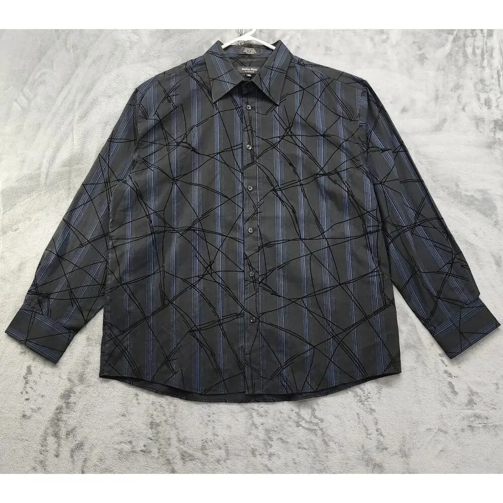 Vintage‎ 90s Eighty Eight Platinum Shirt Mens Size XXL Blue Black Striped Velvet